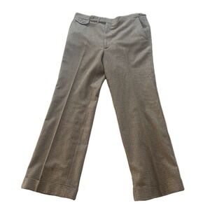 Vintage 70s Custom Four Seasons Tuscola Houndstooth Wool Trousers Brown 37x31
